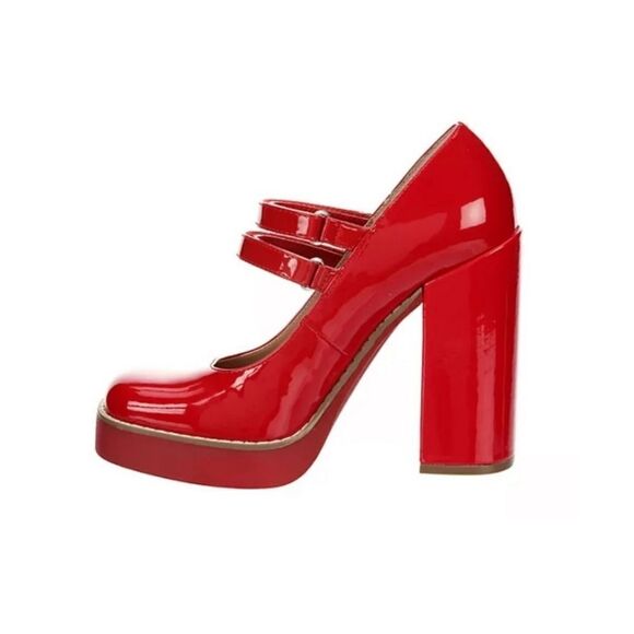 Steve Madden Twice Red Patent Leather Mary Jane Platform Block Heel Shoes - Picture 3 of 7